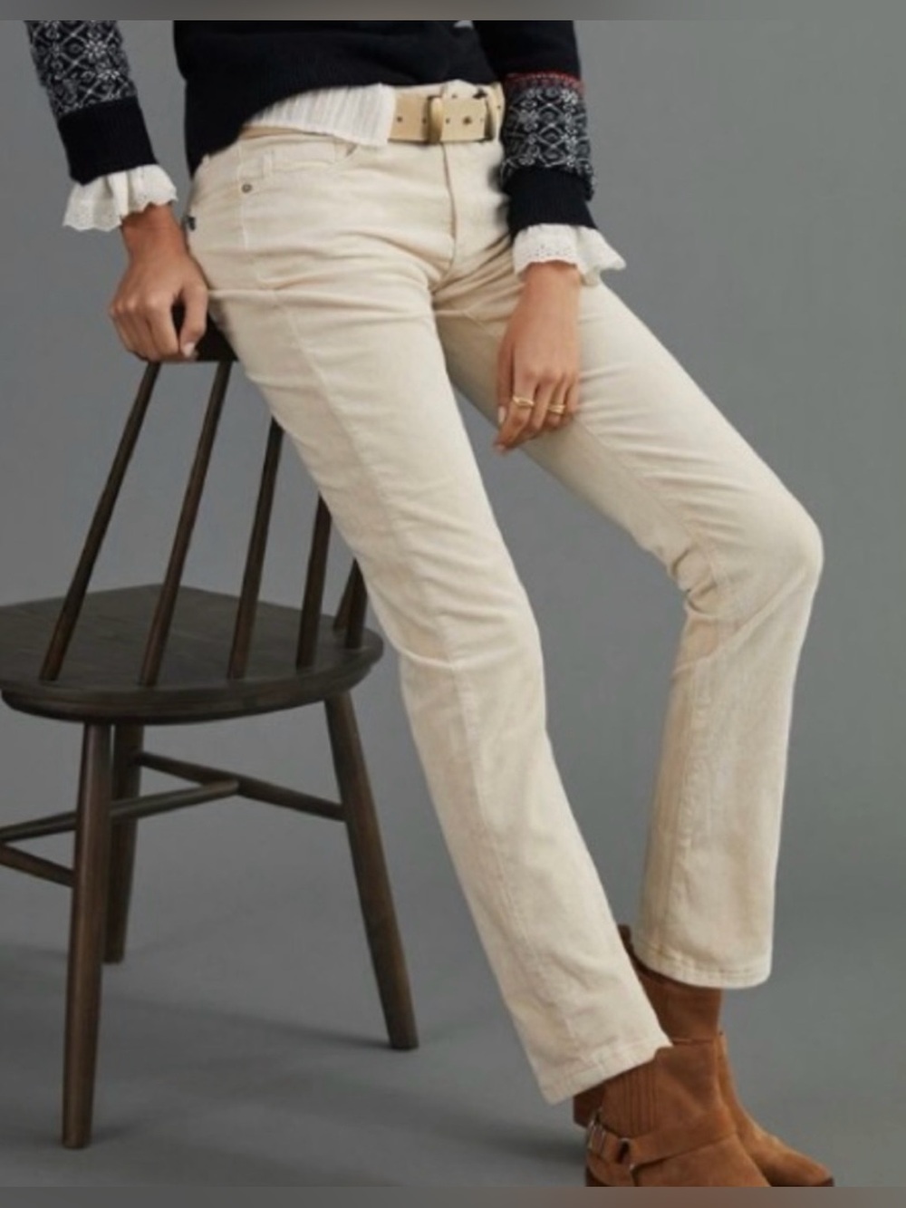 Anthro Pilcro the Slim Boyfriend Corduroy Pants Cream Size 30 EUC